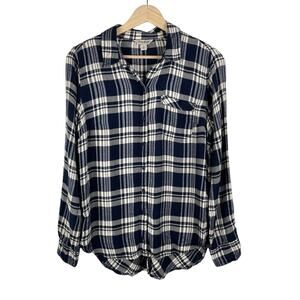 Lucky Brand Plaid Flannel Shirt Womens S Blue Long Sleeve Button Up Top Soft
